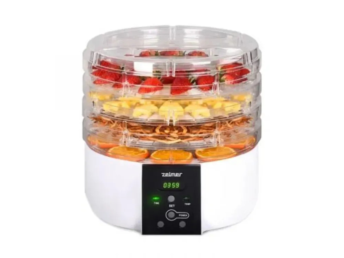 Біла сушарка Zelmer ZFD1005 із прозорими лотками